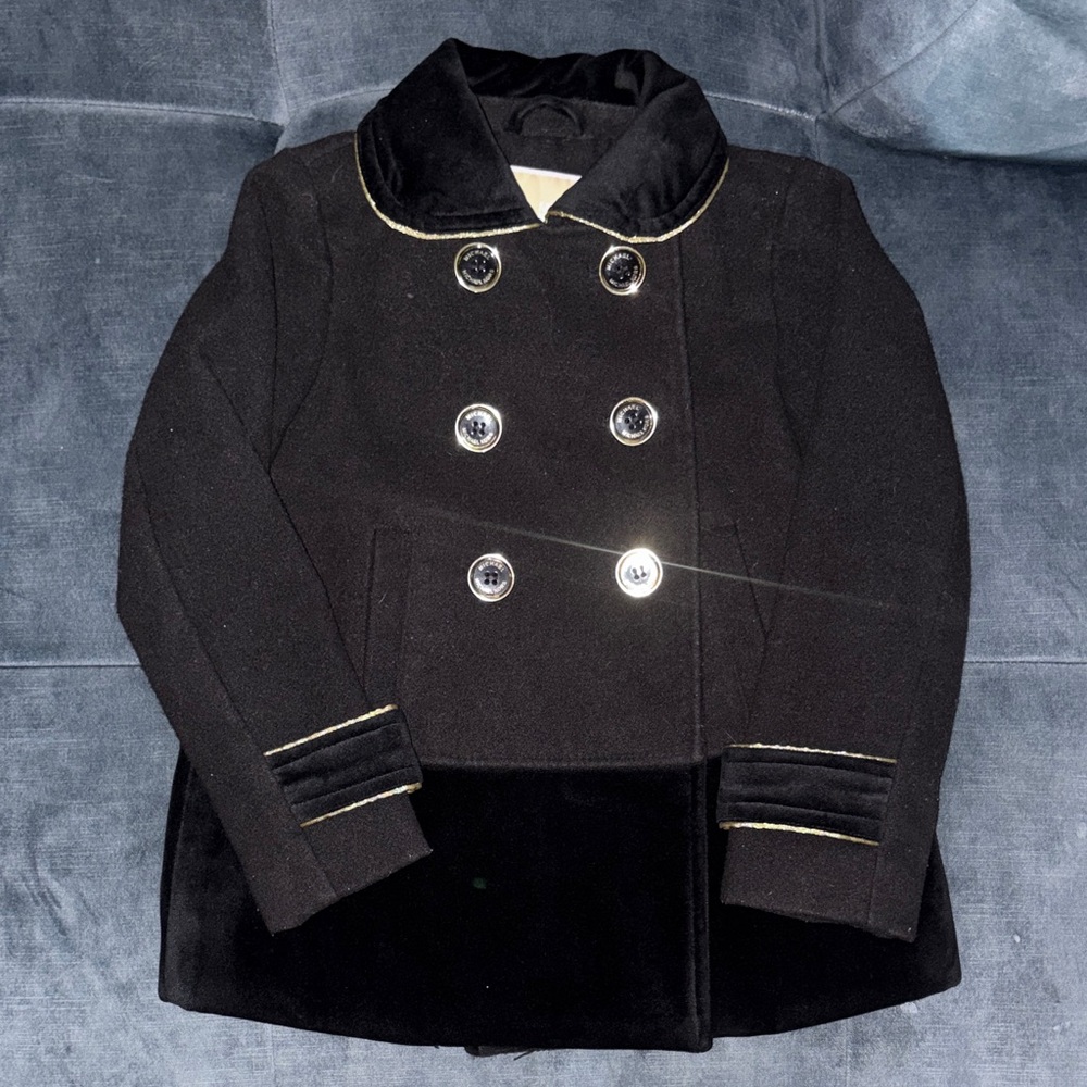 Michael Kors Black Pea Coat with Gold Trim